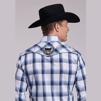 Roper® Men's Performance Snap Western Shirt - Black/Blue/White Plaid