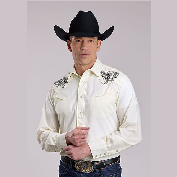 Roper® Men's Performance Snap Western Shirt - White Asparagus