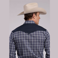 Roper® Men's Vintage Snap Western Shirt - Navy Plaid