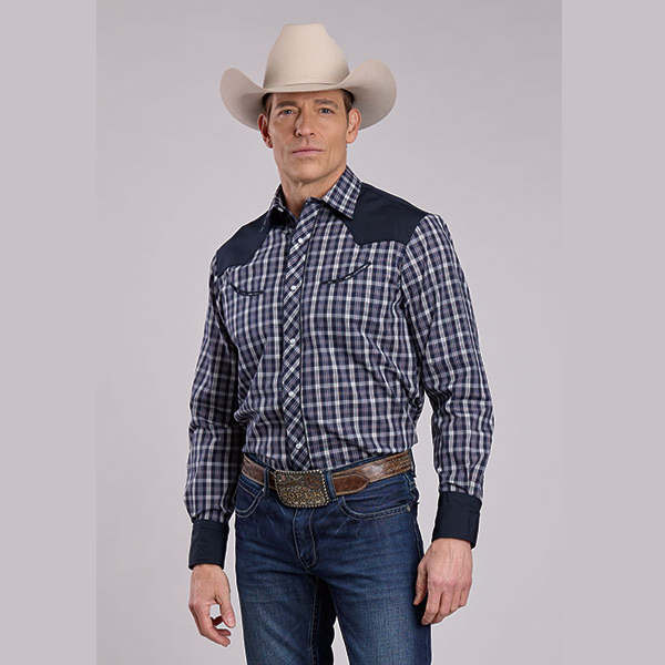 Roper® Men's Vintage Snap Western Shirt - Navy Plaid