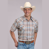 Roper® Men's Short Sleeve Performance Western Shirt - Cream Serape Plaid