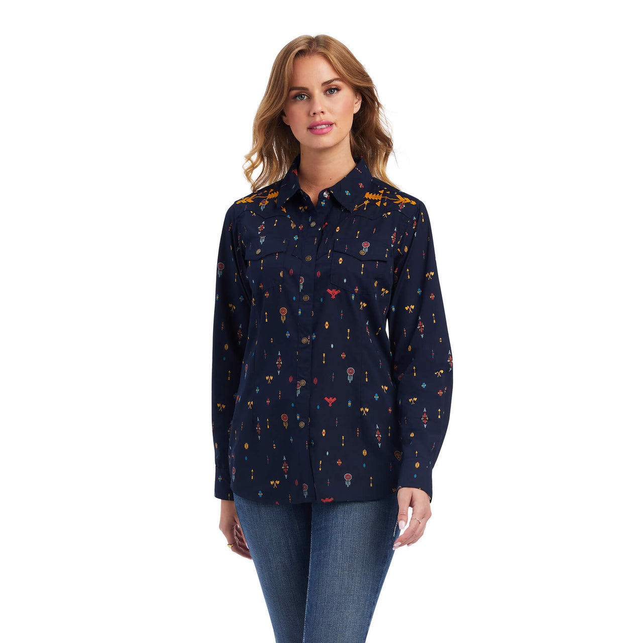 Ariat® Women's "Real Dakota" Snap Western Shirt - Navy Multi