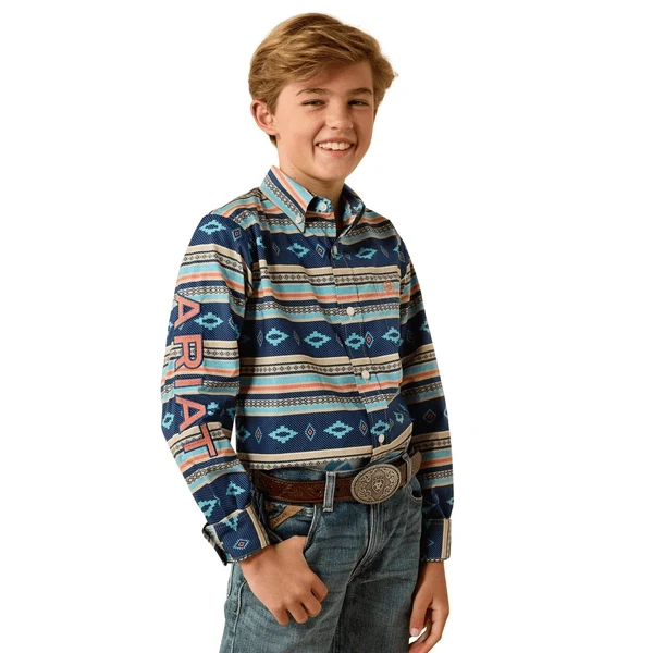 Ariat® Boy's "Team Jet" Long Sleeve Western Shirt - Navajo Plaid
