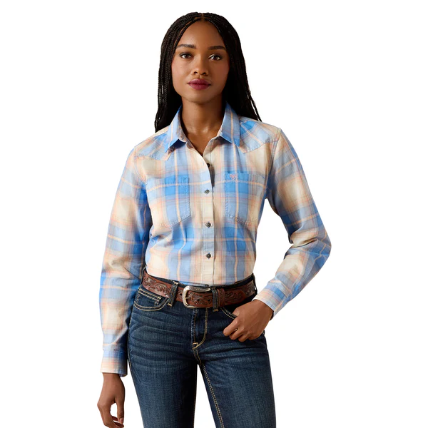Ariat® Women's "Billie Jean" Western Shirt - Blue & Pink Plaid