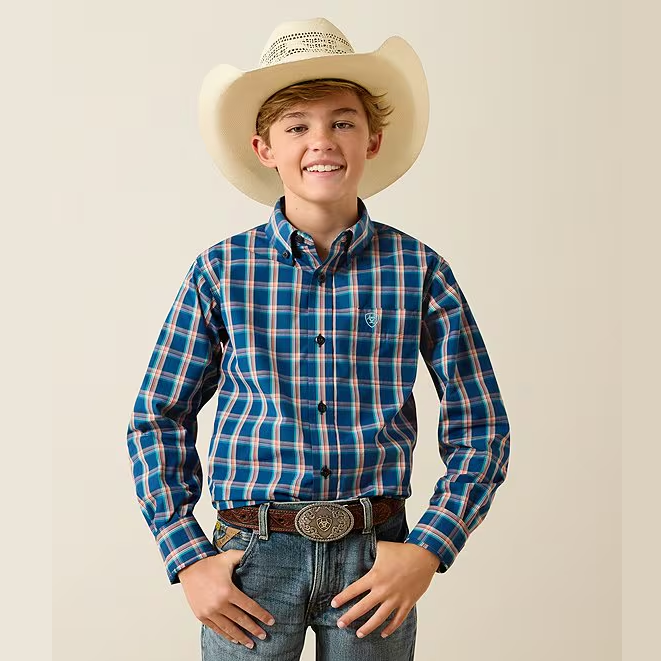Ariat® Boy's Pro Series "Jackson" Long Sleeve Western Shirt - Poseidon