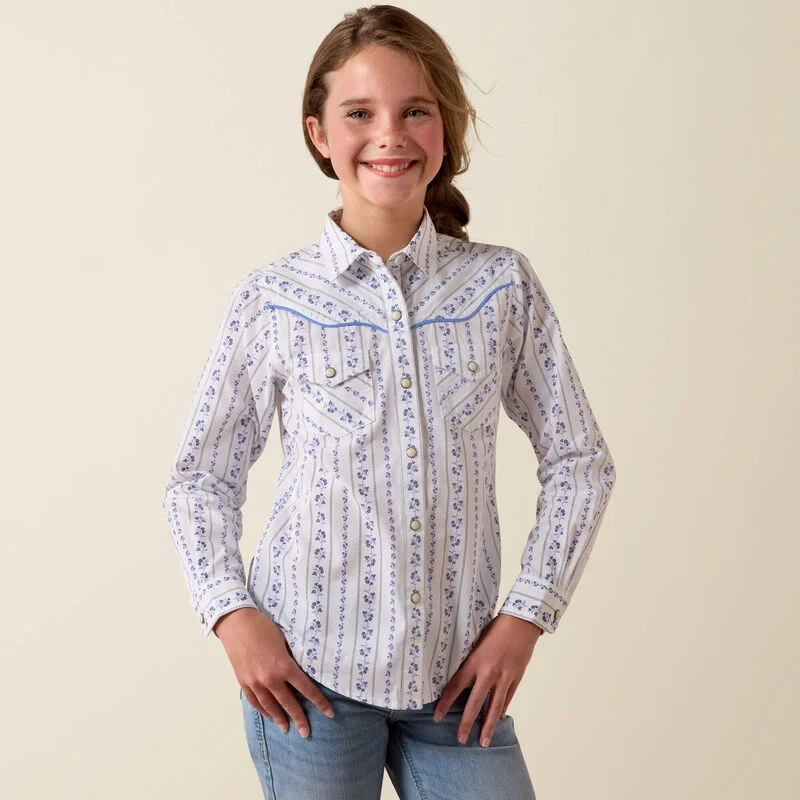 Ariat® Girl's "Grace" Long Sleeve Western Shirt - Blossom Striped