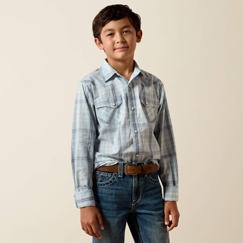 Ariat® Boy's "Retro Heath" Long Sleeve Western Shirt - Shadow Plaid