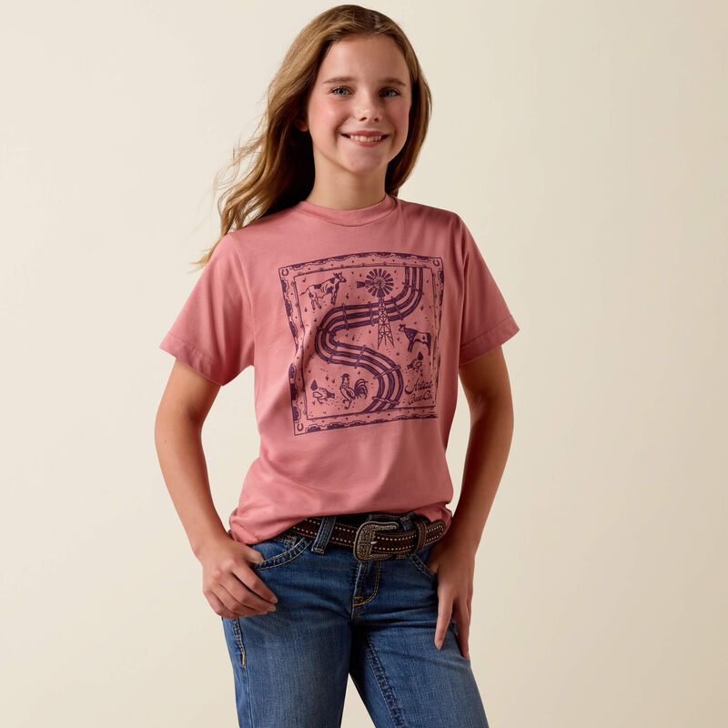 Ariat® Girl's "Farm Quilt" T-Shirt - Mauvelous