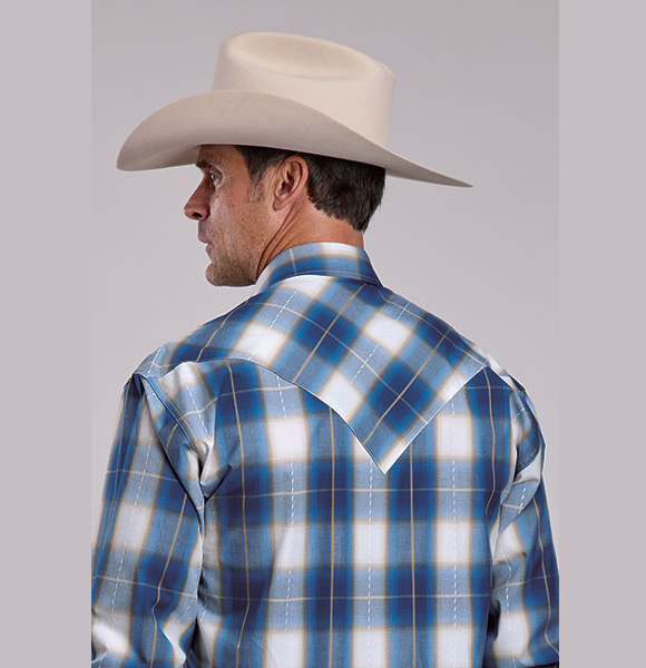 Stetson® Men's Long Sleeve Western Shirt - Azure Ombre Plaid