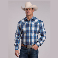 Stetson® Men's Long Sleeve Western Shirt - Azure Ombre Plaid