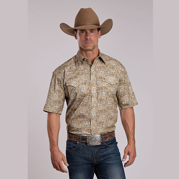 Stetson® Men's Short Sleeve Paisley Western Shirt - Brown