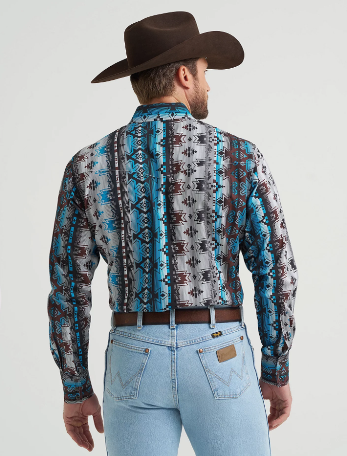 Wrangler® Men's "Checotah" Classic Fit Western Shirt - Grey Multi