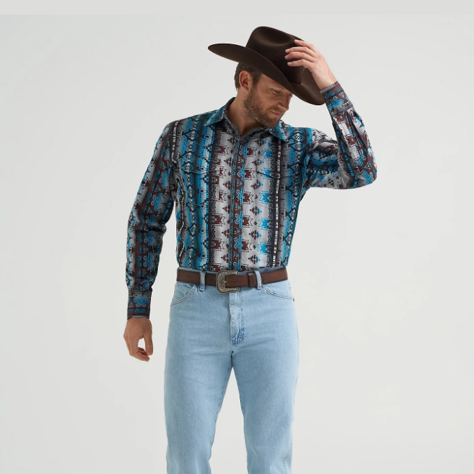 Wrangler® Men's "Checotah" Classic Fit Western Shirt - Grey Multi