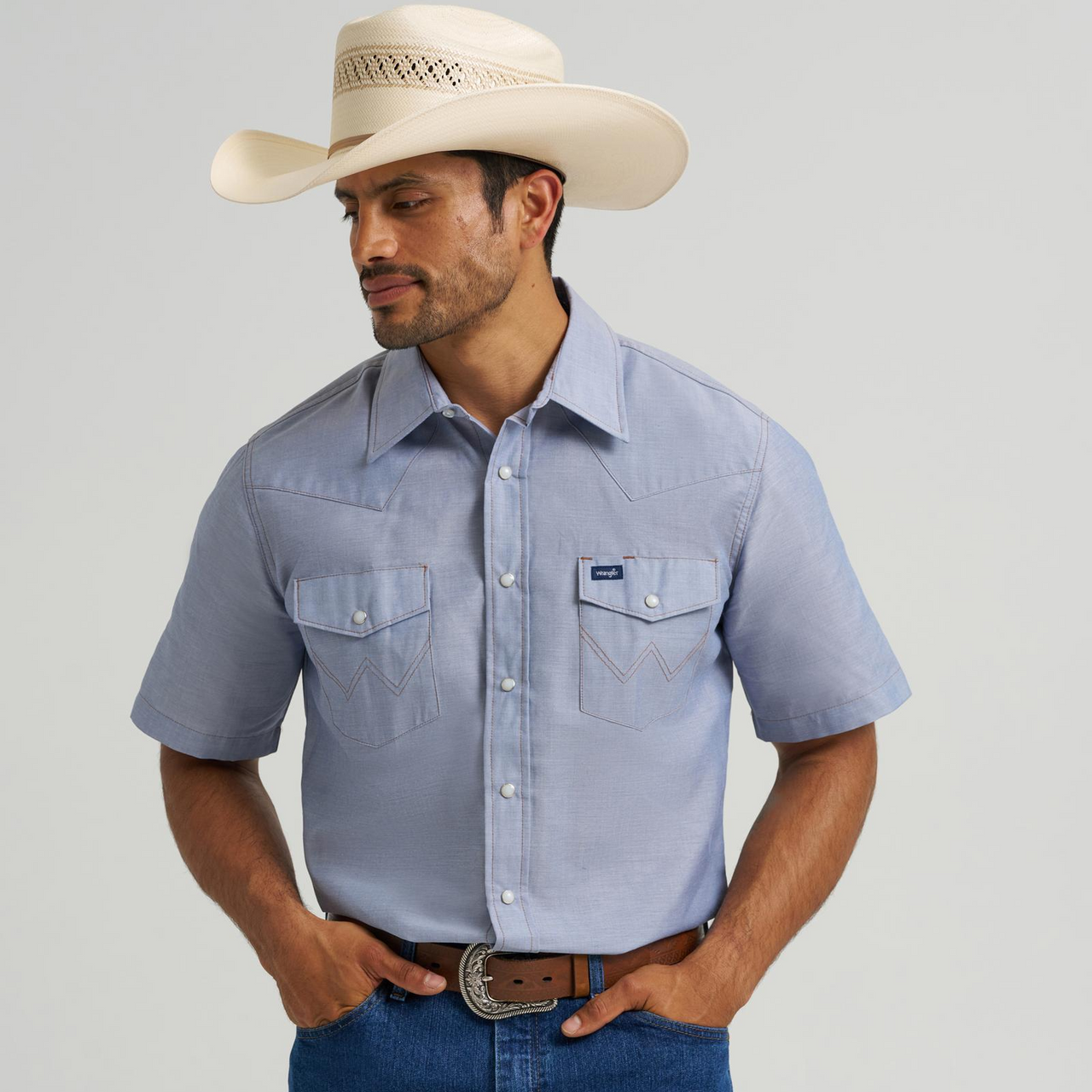 Wrangler® Men's Short Sleeve Work Shirt - Chambray