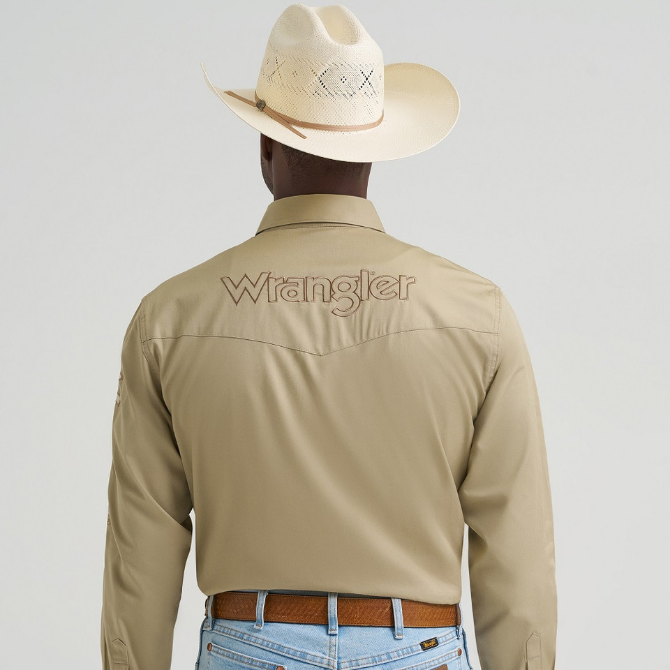 Wrangler® Men's Logo Long Sleeve Western Shirt - Khaki