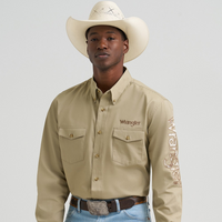 Wrangler® Men's Logo Long Sleeve Western Shirt - Khaki