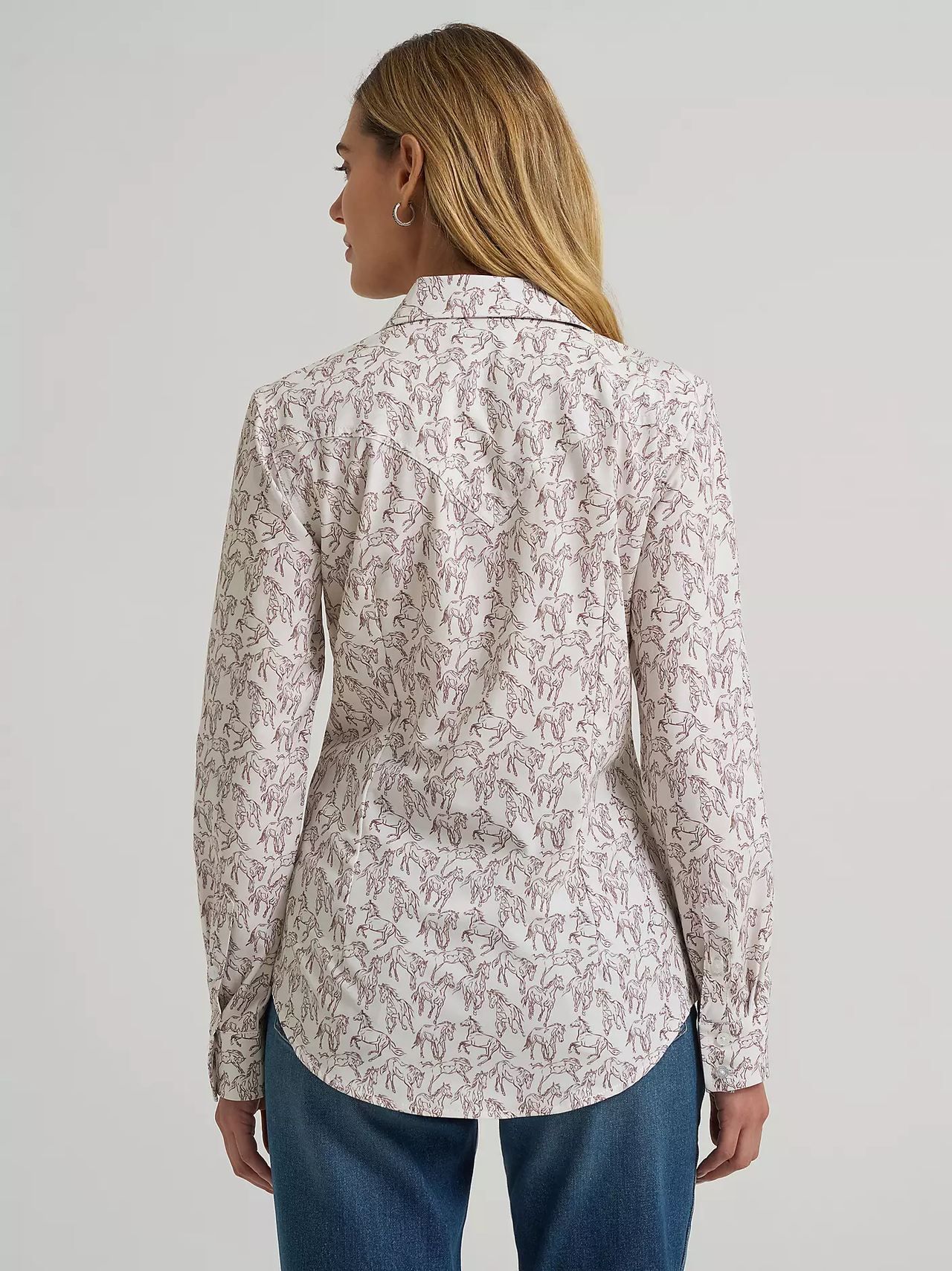 Wrangler® Women's "Aria" Performance Western Shirt - White Horse Print