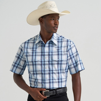 Wrangler® Men's Wrinkle Resistant Short Sleeve Shirt - Blue Plaid