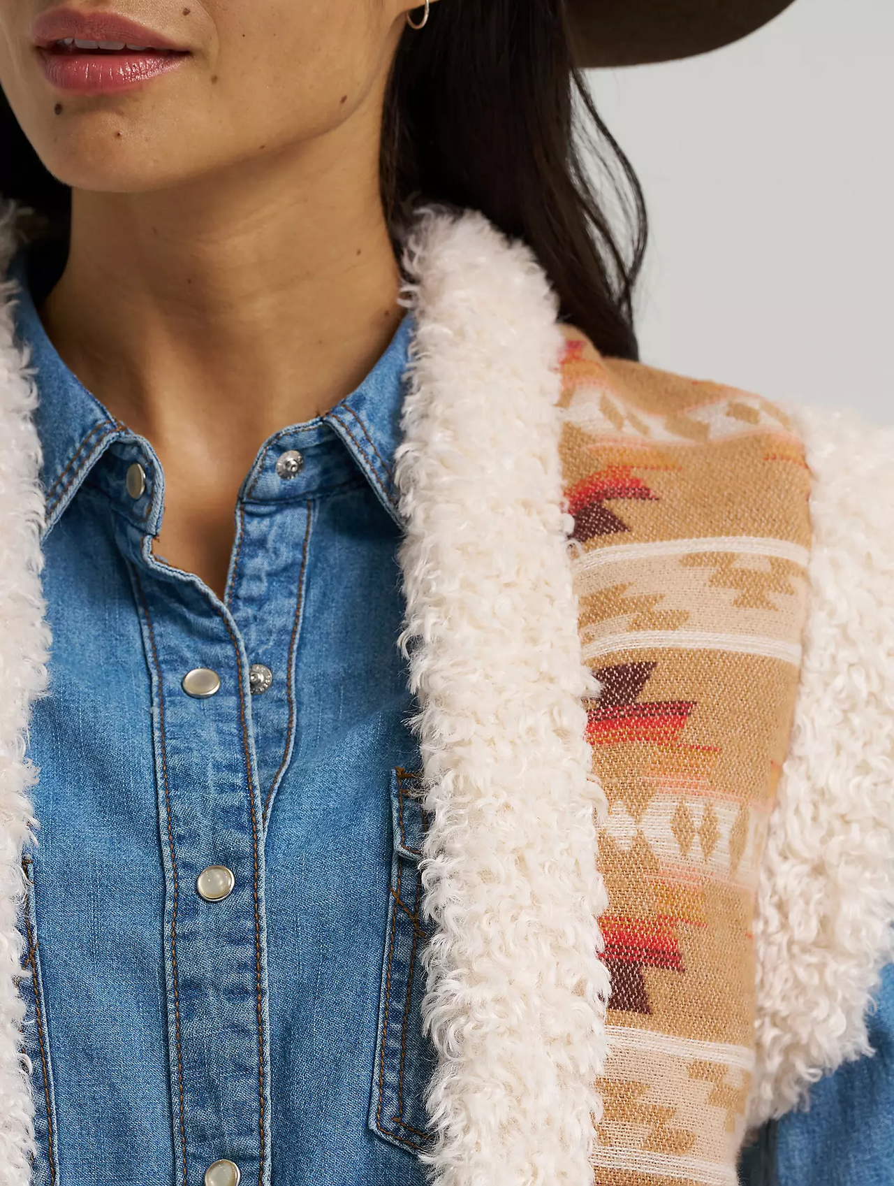 Wrangler® Women's Sherpa Lined Jacquard Vest - Tan