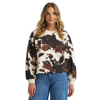 Wrangler® Women's Crew Fleece Pullover - Cow Print
