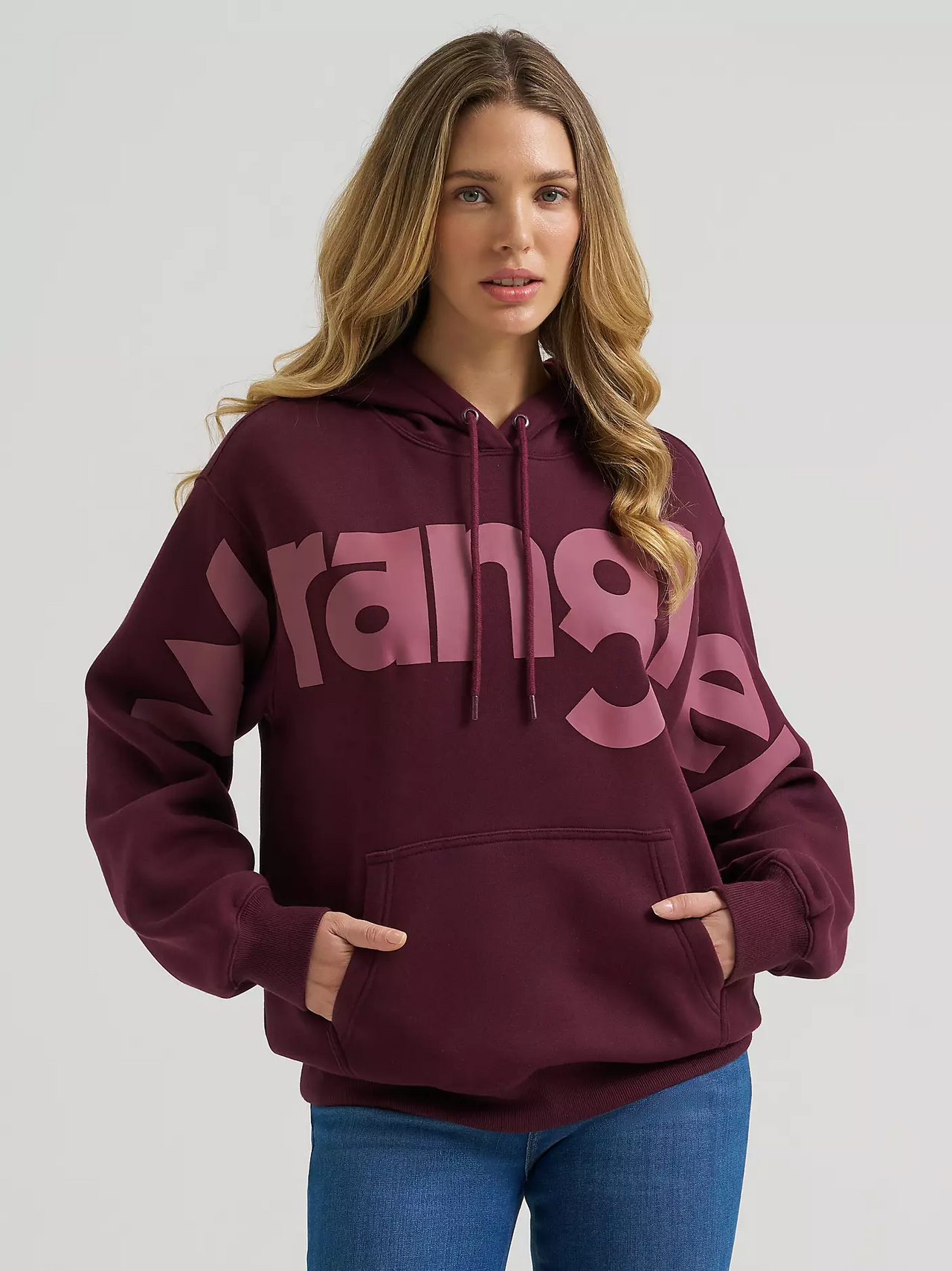 Wrangler® Women's "Wide Open" Logo Graphic Hoodie - Port Wine