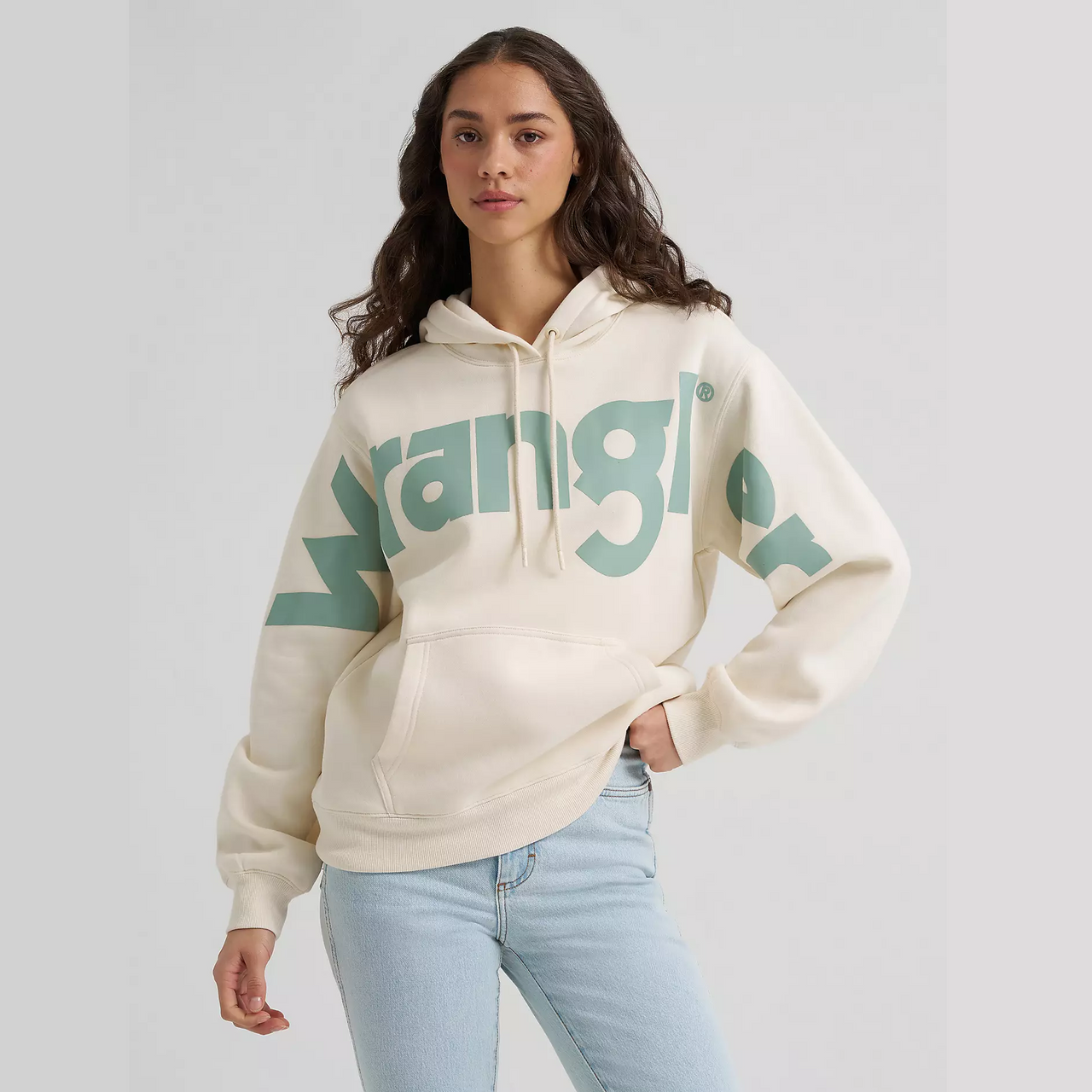 Wrangler® Women's "Wide Open" Logo Graphic Hoodie - Frozen Pond