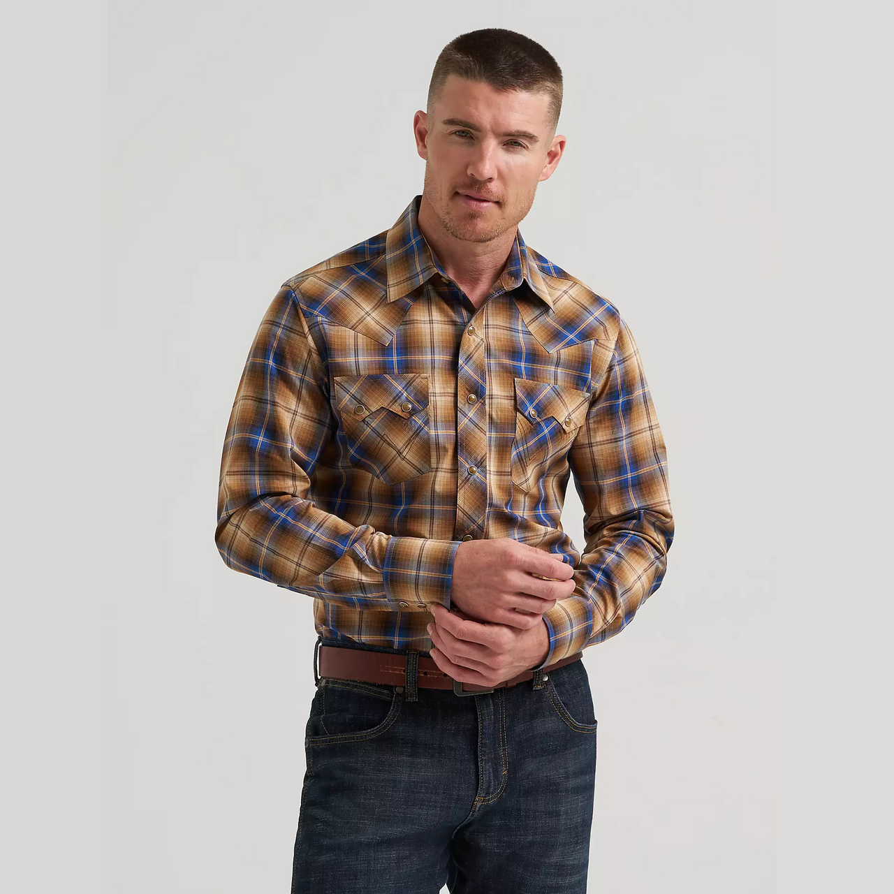 Wrangler® Men's Retro® Long Sleeve Western Shirt - Caramel Plaid