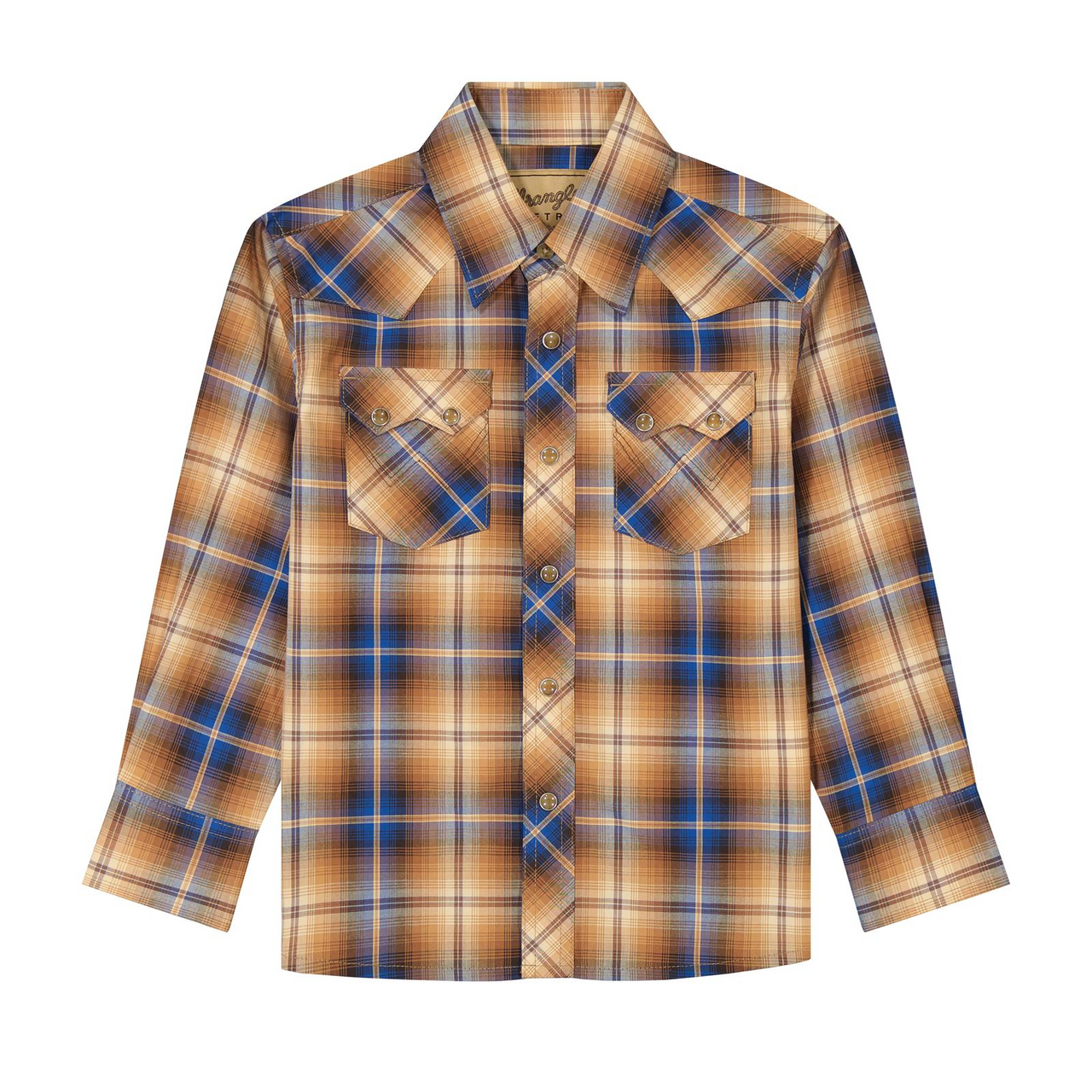 Wrangler® Boy's Retro Long Sleeve Snap Western Shirt - Brown Plaid