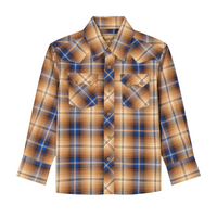 Wrangler® Boy's Retro Long Sleeve Snap Western Shirt - Brown Plaid