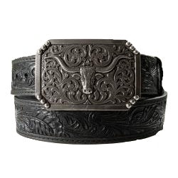 Ariat® Men's 1 1/2" Floral Embossed Longhorn Belt