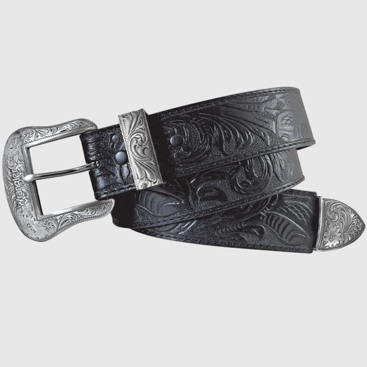Wrangler® Men's Tooled Leather Belt & Buckle - Black