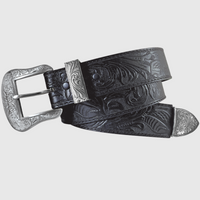 Wrangler® Men's Tooled Leather Belt & Buckle - Black
