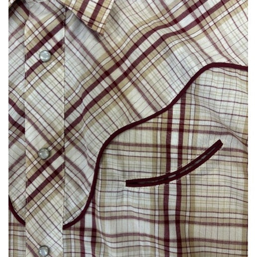 Roper® Men's Performance Snap Western Shirt - Cream, Tan & Wine Plaid