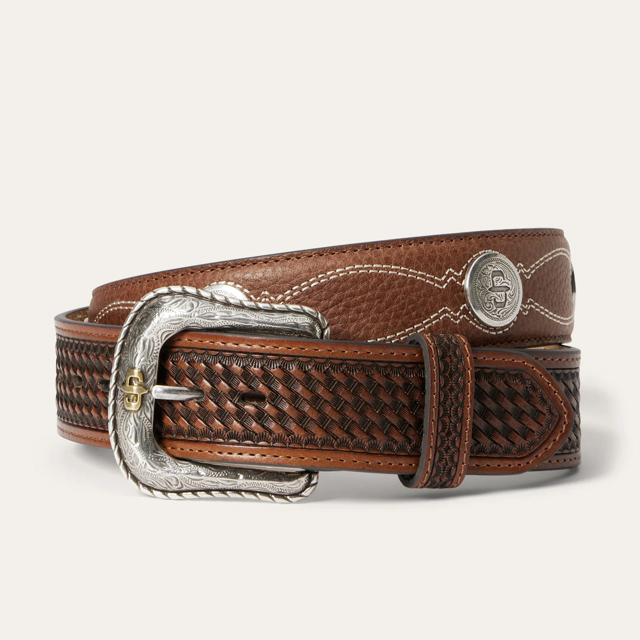 Stetson® Men's Western Pebble Leather Basket Weave Tabs Belt