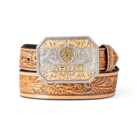 Ariat® Men Embossed Tan Belt with Square Buckle