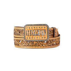 Angel Ranch 1 1/2" Star Floral Filigree Tan with Silver Glitter Belt