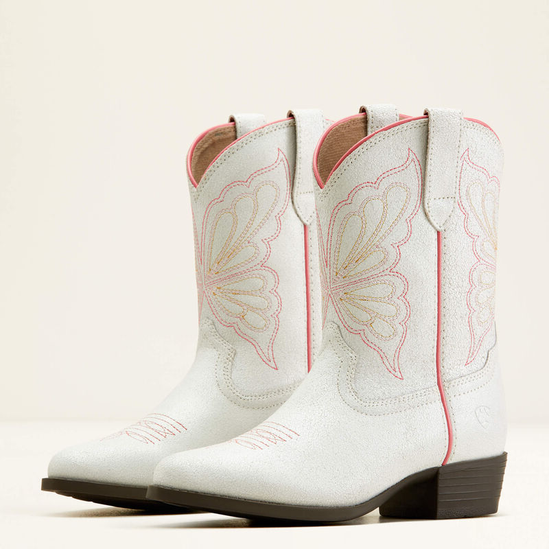 Ariat® Kid's "Heritage Butterfly" Western Boots - Distressed Ivory