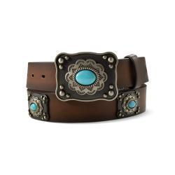 Ariat Ladies  1 1/2" Barnished Turquoise Conchos Belt - Brown