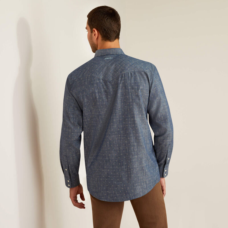 Ariat® Men's "Fenix" Western Long Sleeve Shirt - Chambray Blue