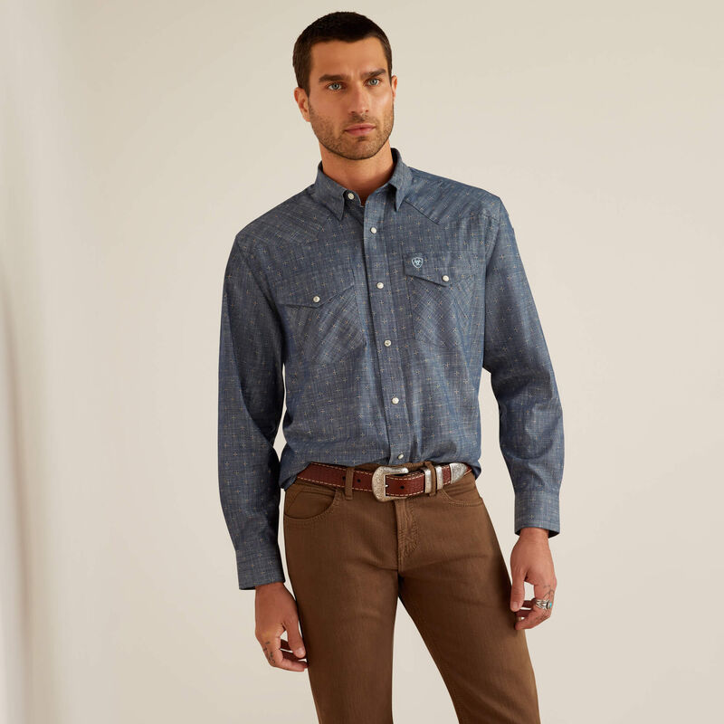 Ariat® Men's "Fenix" Western Long Sleeve Shirt - Chambray Blue