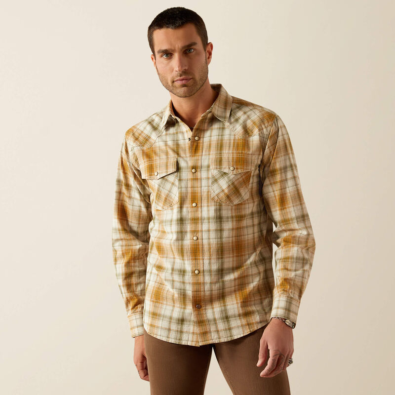 Ariat® Men's "Halston Retro" Western Long Sleeve Shirt - Khaki