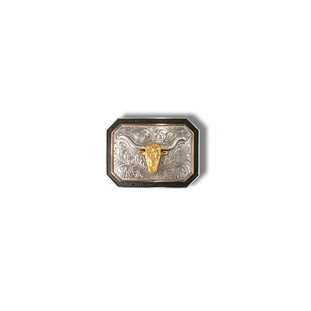 Ariat® Rectangle Buckle Longhorn Antique Silver Buckle
