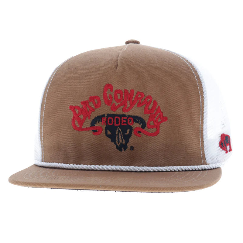 Hooey® Cap Snap Back "Bad Company" Hat Tan & White w/Black & Red Logo