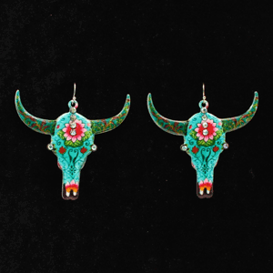 Blazin Roxx Earrings Cow Skull Floral