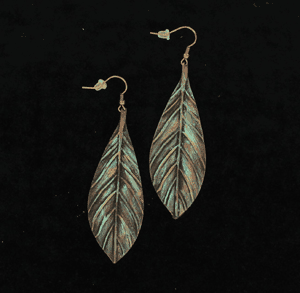 Blazin Roxx Earrings Feather Patina Drop