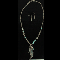 Blazin Roxx Necklace Set Patina Feathers Turquoise