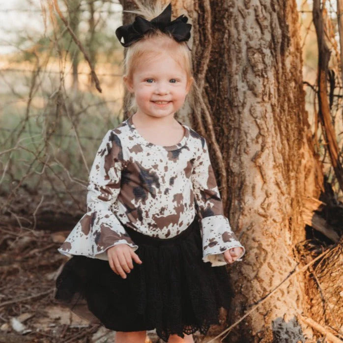 Kids Onesie "Brown Cowprint Bell Sleeve"