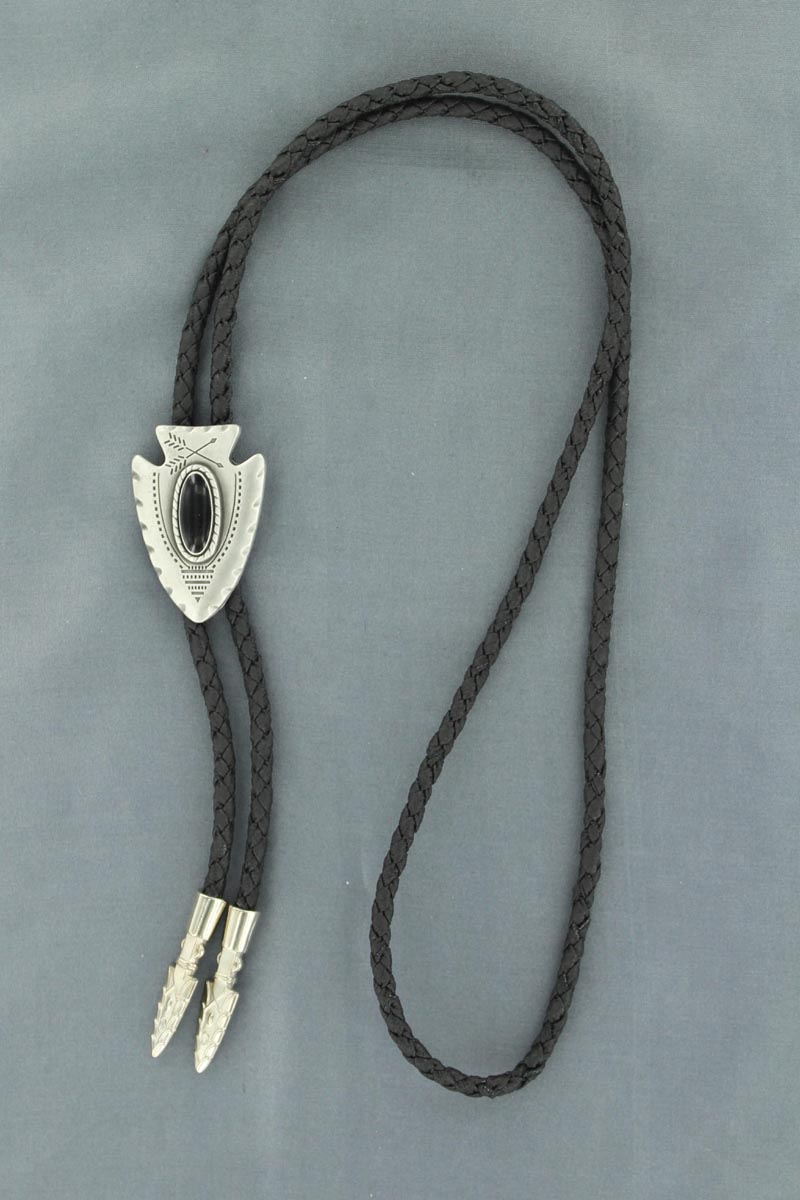 Double S Bolo Tie - Arrowhead w/ Black Stone
