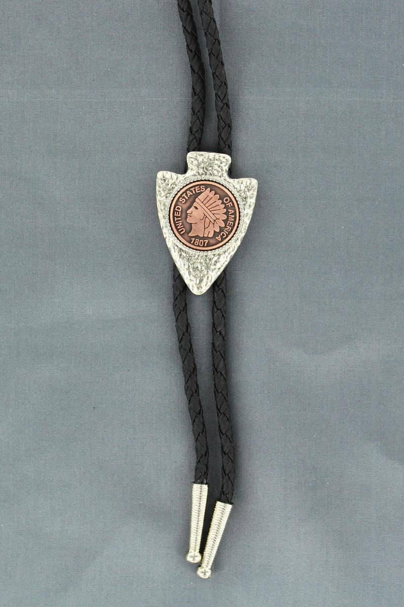 Double S Bolo Tie - Arrowhead w/ Coin