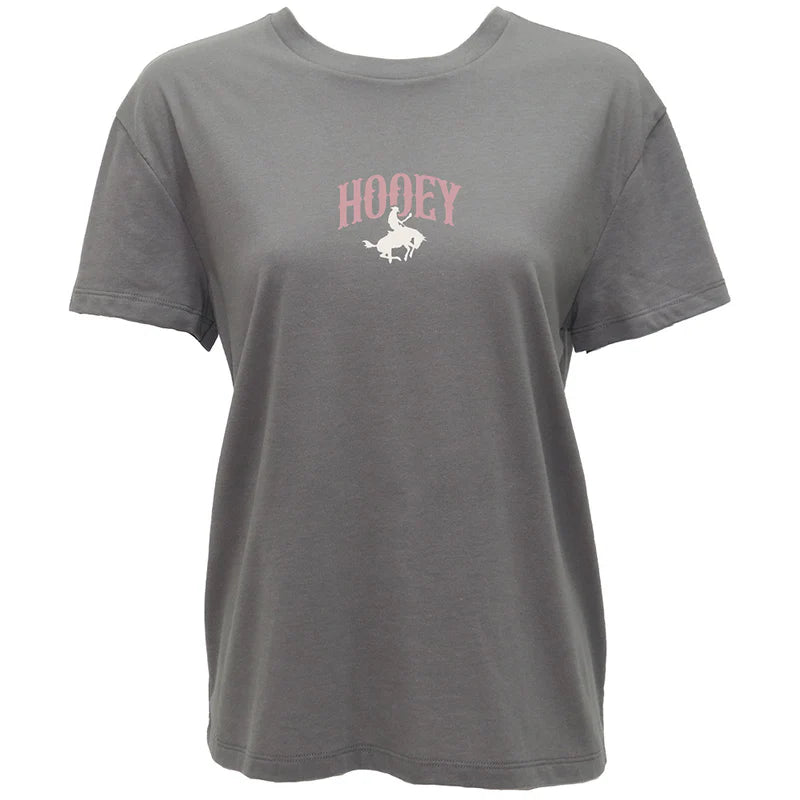 Hooey® Women's "Salado" Dark Grey w/ Pink & Teal Logo T-Shirt